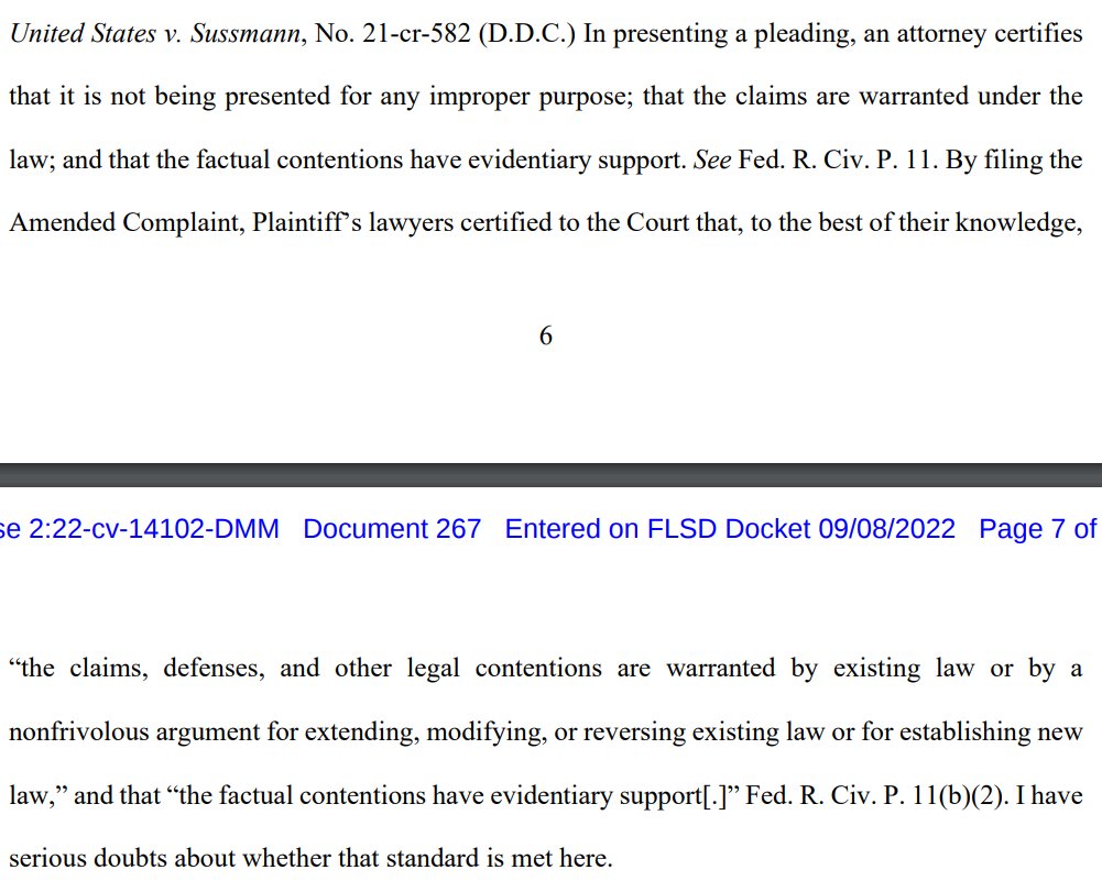 bradheath's tweet photo. And the decision cites the federal rule authorizing sanctions for lawyers who bring claims not supported by evidence or existing law. https://t.co/PQK9Ncokg1