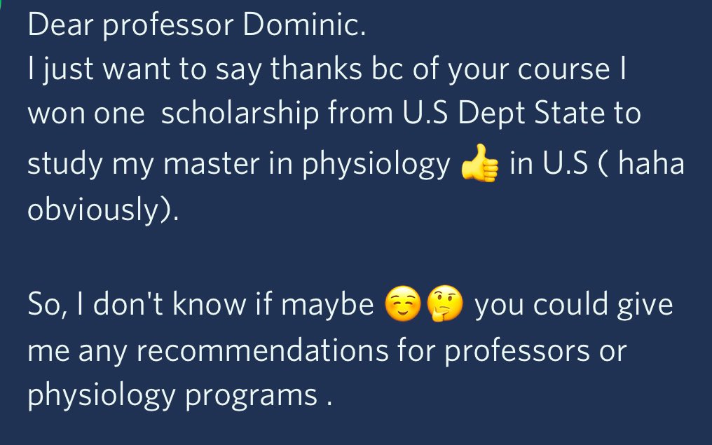 DominicTanzillo's tweet image. Attention #SpaceMed Twitter:

An international student of the Space Medicine course has just won a U.S. State Department Scholarship for a Master’s Program in Physiology!

She is looking to get all of her Pre-Med requirements done before applying to med schools.