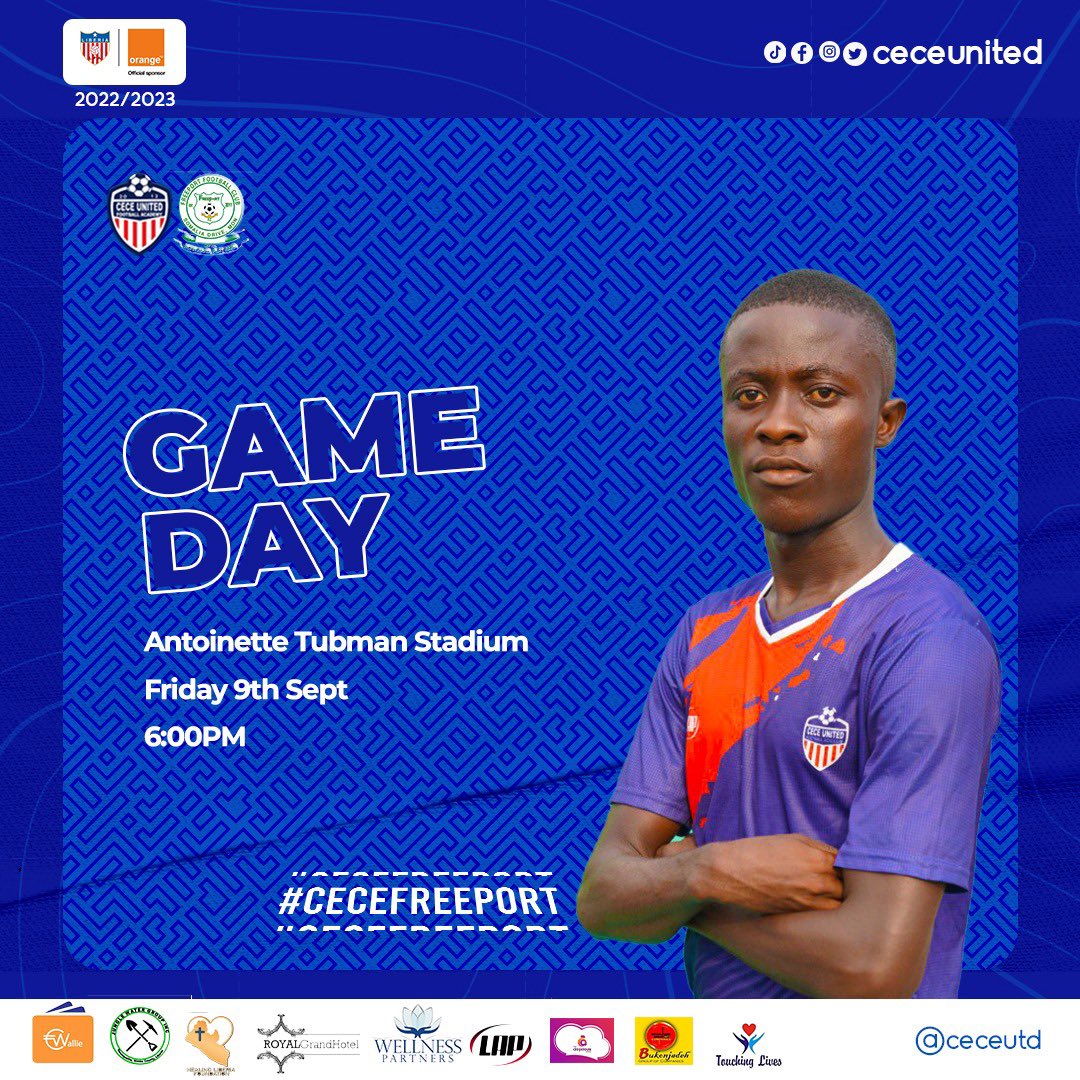 🚨 𝗜𝗧'𝗦 𝗠𝗔𝗧𝗖𝗛𝗗𝗔𝗬! 

🆚 Freeport FC
⏰ 6:00 PM
🏟️ Antoinette Tubman Stadium
📺 FIFA+ TV

#CeceUnited #Orange1stLeague