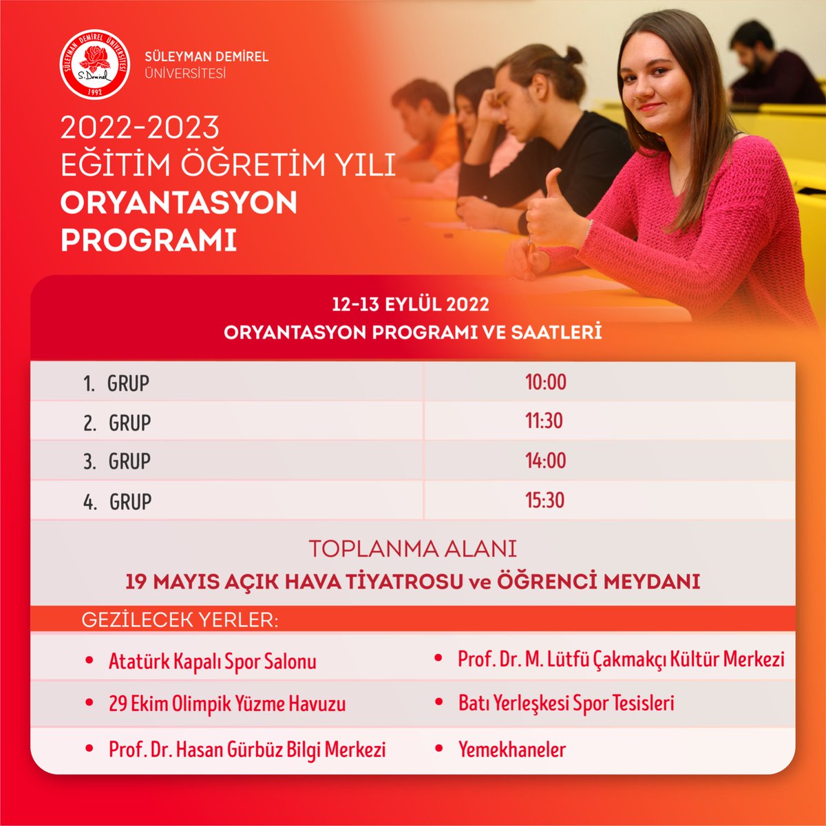 sd_universitesi's tweet image. Sevgili Öğrencilerimiz;

Süleyman Demirel Üniversitesi ailesine bu yıl katılan öğrencilerin yerleşke içerisinde daha rahat hareket edebilmelerine fayda sağlamak amacıyla bilgilendirme gezisi düzenleniyor. 👇