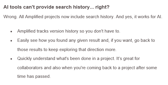 patentguys's tweet photo. Have not tried out @amplifiedai for a long time, but they made one huge step towards being useful in profesionell settings: They offer a search history for their AI tool. Most AI tools provide no reproducable results (incl. version of used training data and neural net). #markus https://t.co/nIBCmQSYCV