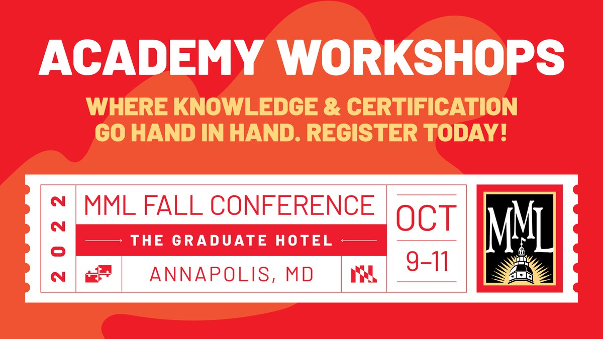 MDMunicipal's tweet photo. The Academy Workshops at this fall’s conference are comprehensive studies on timely subjects: Structure of Municipal Governments | Cybersecurity | Employment Issues | Consensus & Team Building | Register now and get credited: https://t.co/kWQyGn5E2T
#mmlfallconference2022 https://t.co/wlbCjIZKBx