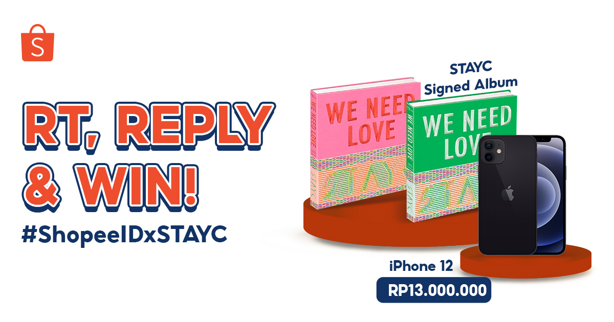 🧡 GIVEAWAY IPHONE 12 &amp; STAYC SIGNED ALBUM🧡

- FOLLOW <a href="/ShopeeID/">Shopee Indonesia</a> 
- RT &amp; LIKE tweet ini
- REPLY "SARANGHAE SHOPEE #ShopeeIDxSTAYC #TVShowSuperShoppingDay #PromoPuncak99" maks. 20x aja!

GOOD LUCK ✨