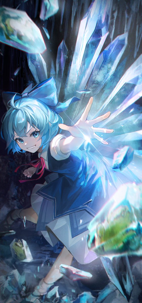 cirno 1girl ice solo blue hair wings blue eyes dress  illustration images