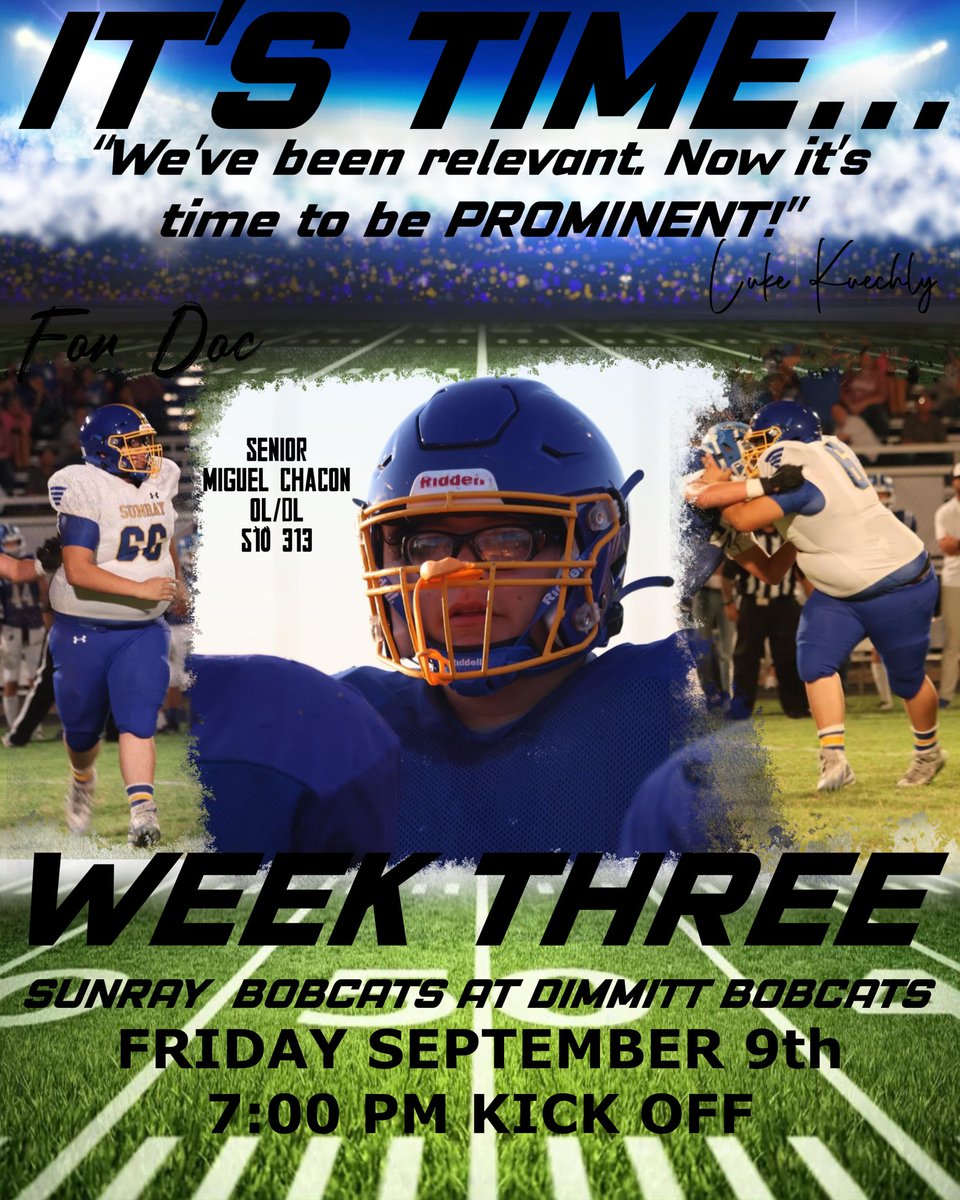 SABC_AthBooster's tweet photo. It’s FRIDAY!!! It’s GAME Day!!!
It’s the Battle of the Bobcats!!!
Our Sunray Bobcats, Coaches, Trainers and Band travel to Dimmitt this afternoon!
Hope to see you all there!
⏰ 7:00 PM kick off
Prayers for travel and safety!
#fordoc #itsagreatdaytobeabobcat #BeProminent https://t.co/8jfB9ELXFA
