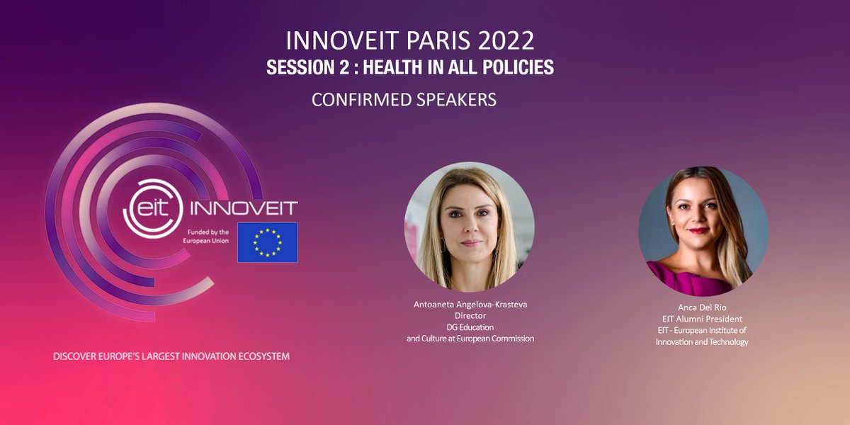 📢  #INNOVEIT Paris 2022 | SESSION 2 : speakers announcement 📢 

Discover below our confirmed speakers that will discuss during our Health in All Policies session !

Don't miss it &amp; register now 👉 bit.ly/3PSav6h

<a href="/EITeu/">European Institute of Innovation & Technology</a> <a href="/EITHealth/">EIT Health</a> #Health #Europe #HealthInAllPolicies