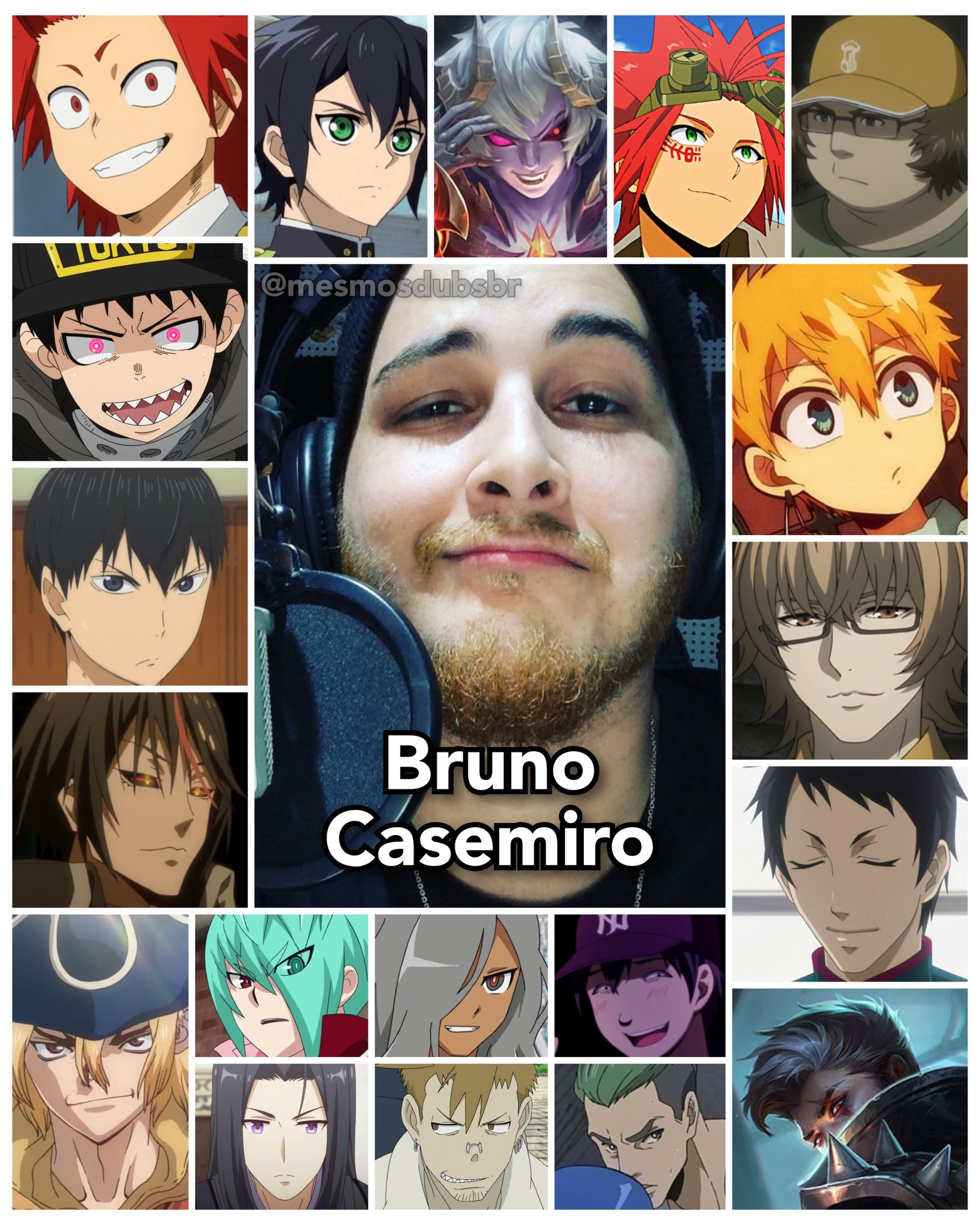 Personagens Com os Mesmos Dubladores! on X: Um grande homem, viciado em  dublar personagem de dente de tubarão, o talentosíssimo Bruno Casemiro se  tornou um destaque da dublagem de animes! Bruno dubla