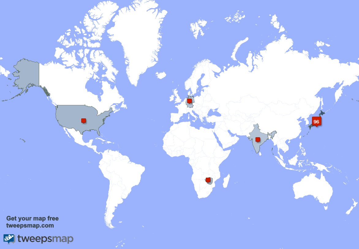Mis seguidores viven en Japón(96%),Estados Unidos(2%),Zimbabue(1%) y más tweepsmap.com/!OrihuelaSerna