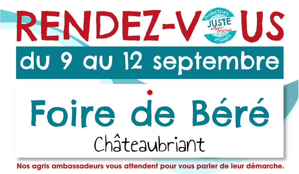 📣Ce week-end, ne manquez pas nos #agris ambassadeurs #JusteDeLA sur le stand de la FNSEA 44 à la Foire de Béré ‼️

Retrouvez le programme sur ▶️ foiredebere.fr

#produitslocaux #agriculture