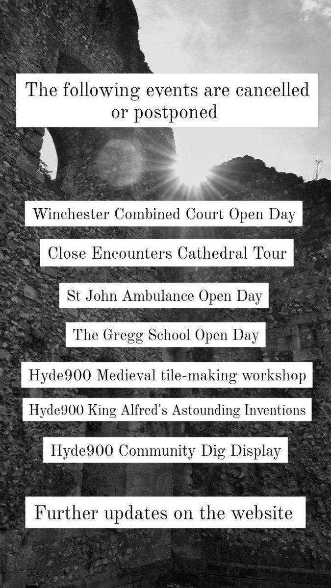 The following #WinchesterHODs event are cancelled or postponed - please regularly check Updates &amp; Changes page on our website to keep up to date with changes to the programme buff.ly/2Z2yvIy