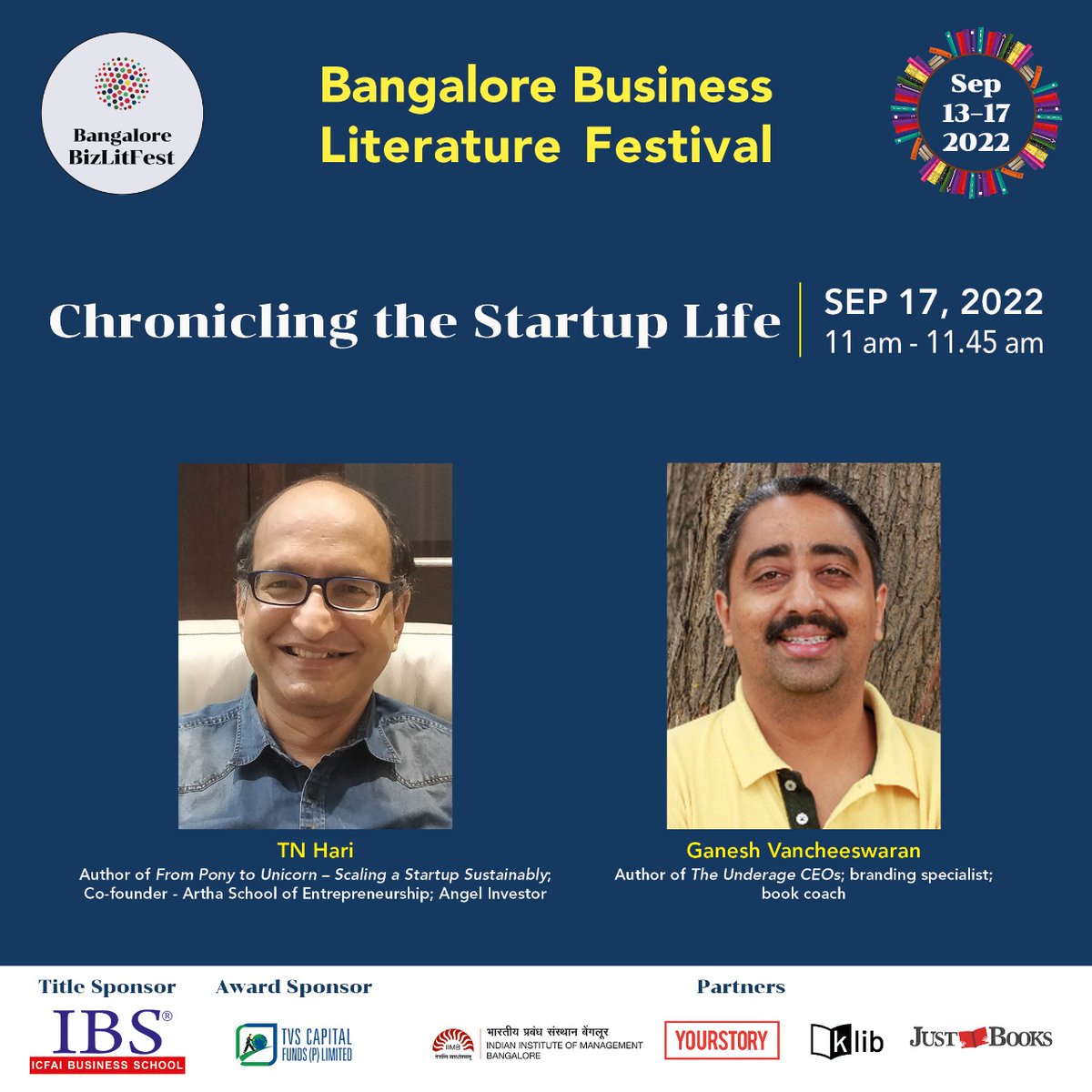 Bangalore BizLitFest (@blrbizlitfest) on Twitter photo Hari TN will be in conversation with Ganesh Vancheeswaran about the evolution of startups in India and his insights on scaling up ventures.
BBLF - For the best books, ideas and conversations on business in India.
To register, visit bizlitfest.com #bizlitfest Hari TN will be in conversation with Ganesh Vancheeswaran about the evolution of startups in India and his insights on scaling up ventures.
BBLF - For the best books, ideas and conversations on business in India.
To register, visit bizlitfest.com #bizlitfest