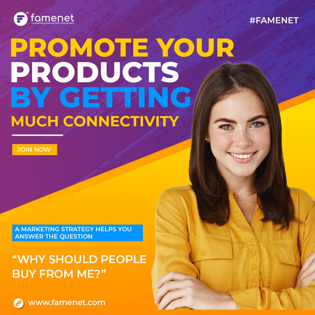 FameInfinity_'s tweet photo. Promote your products by getting much connectivity. 

A marketing strategy helps you answer the question “Why should people buy from me?” Try Influencer marketing for your business products . Click here to know more: https://t.co/iPcRQSyTzQ https://t.co/whl3Acgvjp