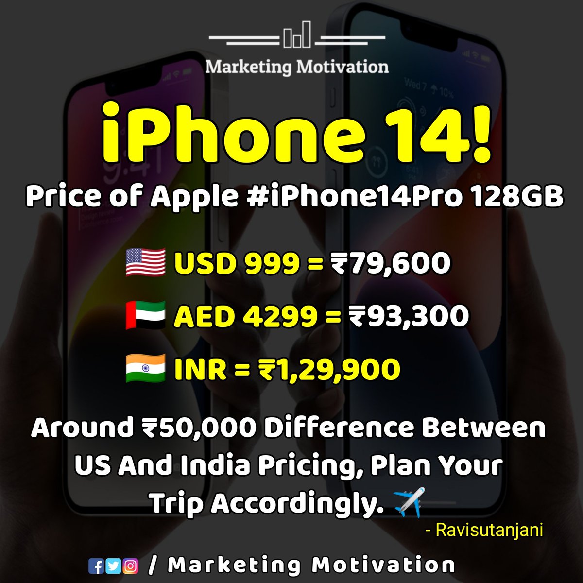 Price of #iphone14 🇺🇸🇦🇪🇮🇳