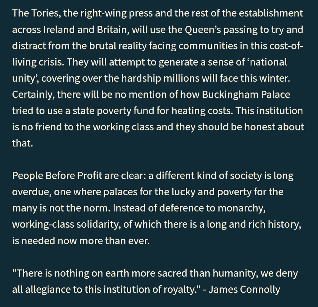 People Before Profit statement on the death of the British Queen.