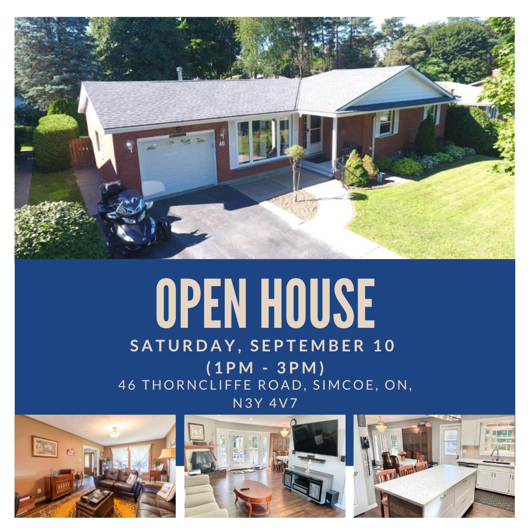 gailbouw's tweet photo. OPEN HOUSE on September 10, 2022
1pm to 3pm @ 46 Thorncliffe Road, Simcoe, ON, N3Y 4V7. 🏠🏡
#simcoeontario #simcoehomes #simcoerealestate #Realestate #norfolkcounty #realestateagent #gailbouwrealestateagent #cbactionplus #forsale #simcoerealty #openhouse #homeselling #homebuying https://t.co/l80usHP0w5