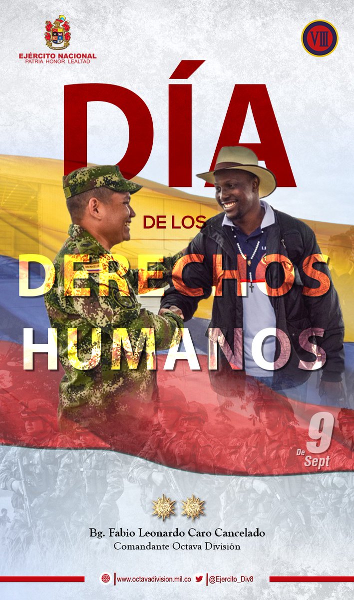 Ejercito_Div8's tweet photo. La #OctavaDivisión del @COL_EJERCITO se une a la conmemoración del Día de los Derechos Humanos. Estamos comprometidos con la protección y el bienestar de los colombianos y nuestras actuaciones han permitido contribuir al desarrollo de la Orinoquia colombiana.
#DefensoresDeDDHH https://t.co/JeNjPCK8QP