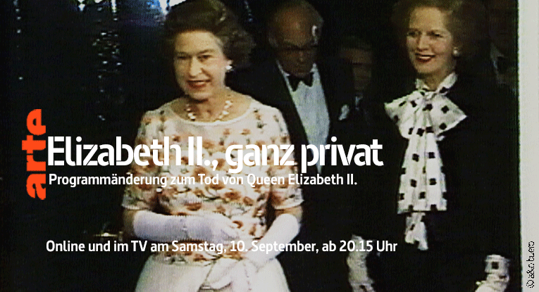 ARTEpresse's tweet photo. In Gedenken an Queen Elizabeth II. zeigt @ARTEde am Sa. um 20.15 Uhr „Elizabeth II., ganz privat“, gefolgt von „Die Queen und ihre Premiers" um 21.30 Uhr. Zusätzlich ist ab sofort online eine Kollektion zum Thema unter https://t.co/B26dDd2zfi verfügbar. 
https://t.co/g0PLL3DrlE https://t.co/3iFLc0aDPA