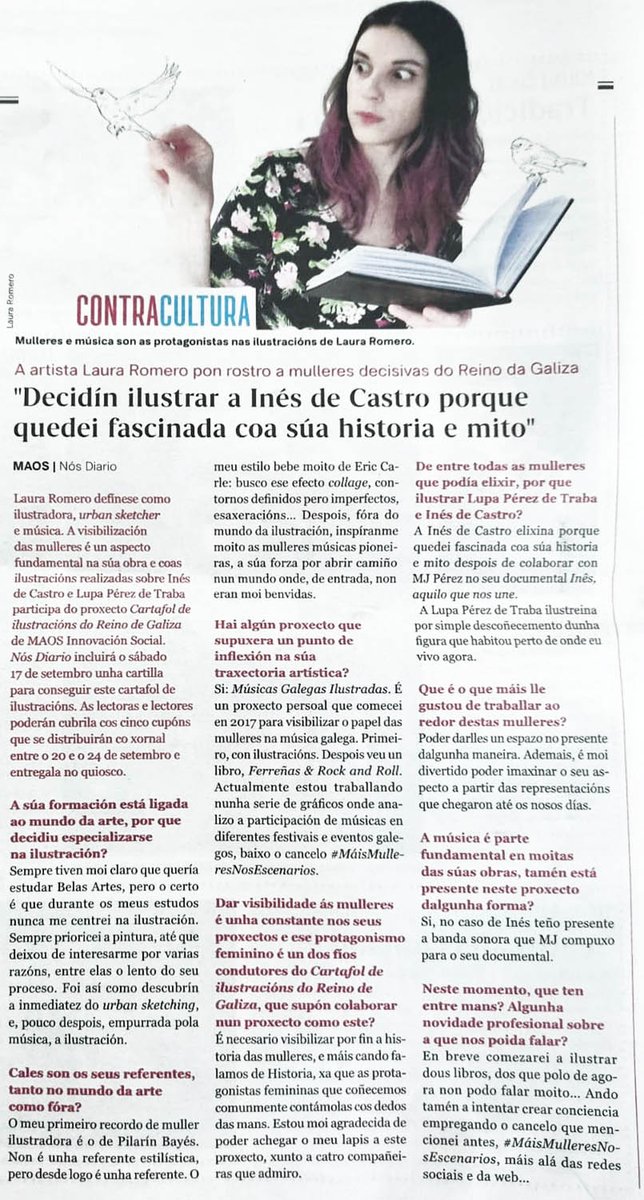 Encantadas e felices de contar con #LauraRomero como ilustradora de moitos dos nosos últimos títulos! 📚🤘🎸💜
Parabéns pola participación no proxecto 'Cartafol de ilustracións do Reino de Galiza de MAOS Innovación Social.
<a href="/IriaPedreira/">Iria Pedreira</a> <a href="/MGIlustradas/">Músicas Galegas Ilustradas</a> <a href="/NosDiario/">Nós Diario</a> #ilustradoragalega