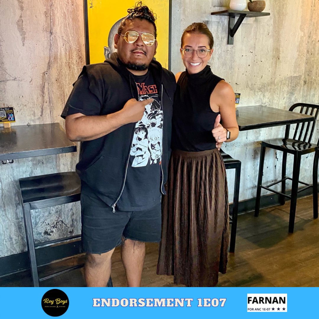 Proud to announce my first endorsement for Commissioner of 1E07.

Lou Bernard, GM of Roy Boys, is a friend, community builder &amp; someone I look up to. He’s led the Roy Boys brand &amp; staff through unpredictable times. He puts his neighborhood 1st like no other.

He’s with Farnan. ✅
