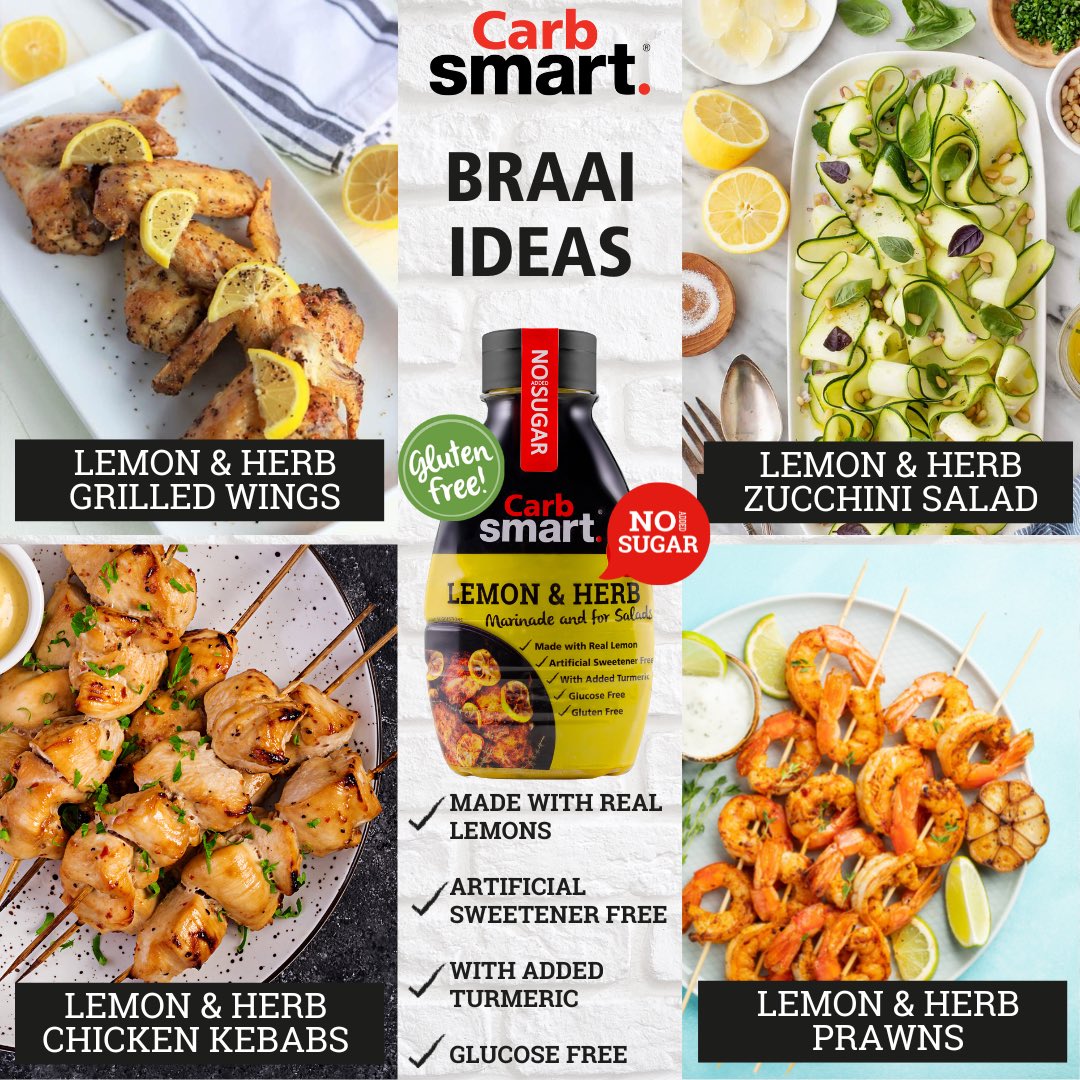 BRAAI MONTH is here! Here are some delicious ways to use our Carbsmart Lemom&amp;Herb Marinade &amp; Salad Dressing! The perfect sauce for your braai days ahead!
#braai #recipe #lowcarb #banting #keto #diabeticfriendly #carbsmart