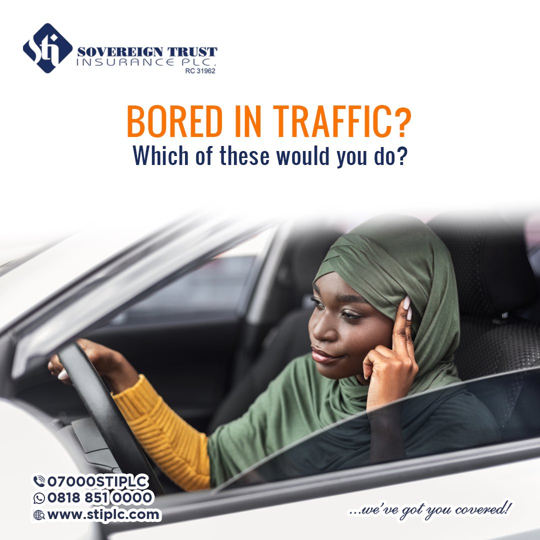 trafficbutter's tweet photo. "@stinigeriaplc: Being stuck in traffic can be tedious, comment below your answer, tell us your answer if it’s not amongst our options. #SovereignTrustInsurance #MotorInsurance https://t.co/TquCVCQbJp