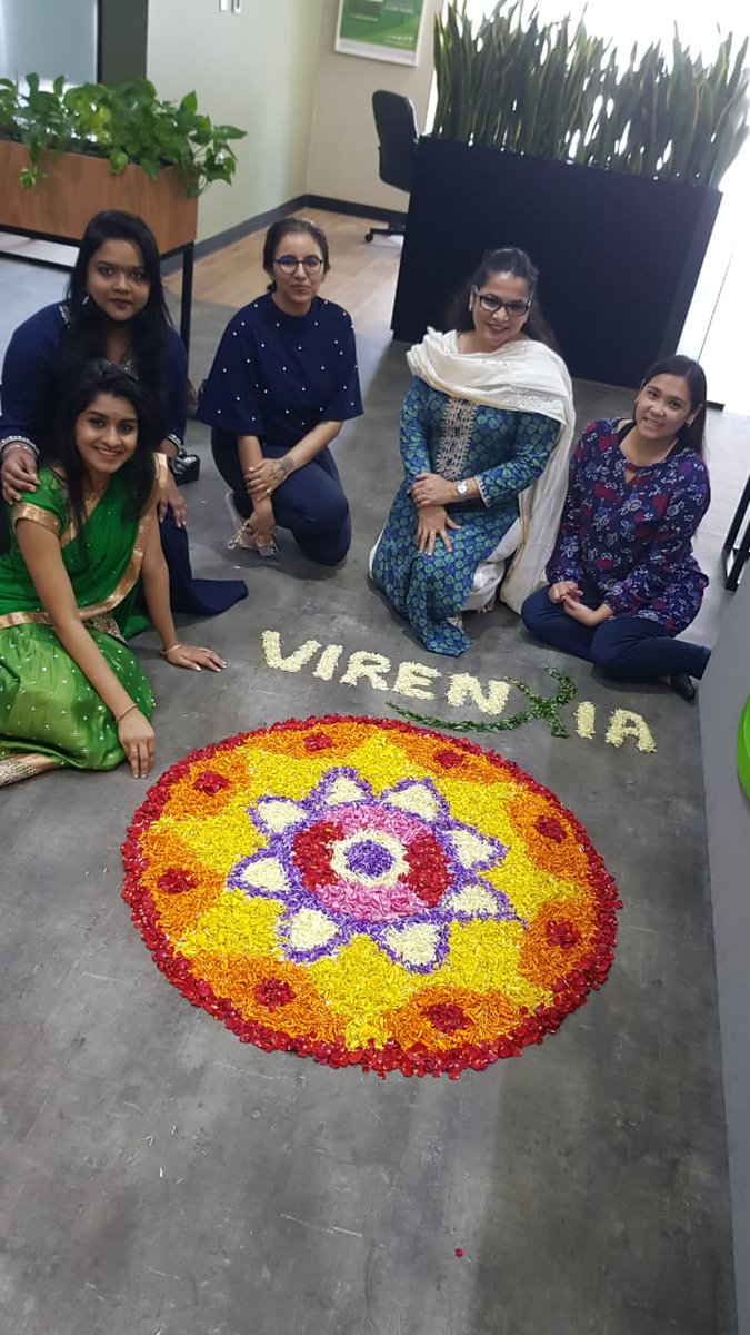 virenxia's tweet photo. Onam celebrations this year at the Virenxia #Dubai office featured a beautiful flower pookalam made by our team followed by the traditional Onam sadhya lunch. #team #celebrations #Onam https://t.co/822O22jThy