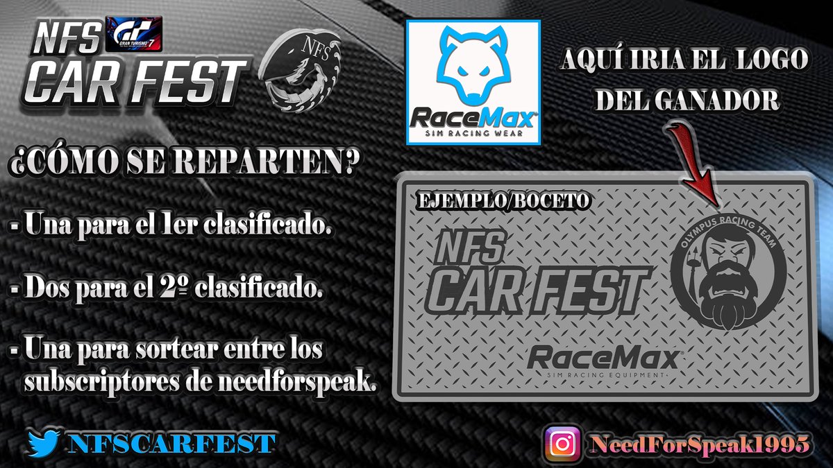 También tenemos como premio las Taloneras de <a href="/RaceMax2/">RaceMax</a> para decorar tu pedalera y dejar un Set-up muy guapo! 🙌

#NFSCARFEST