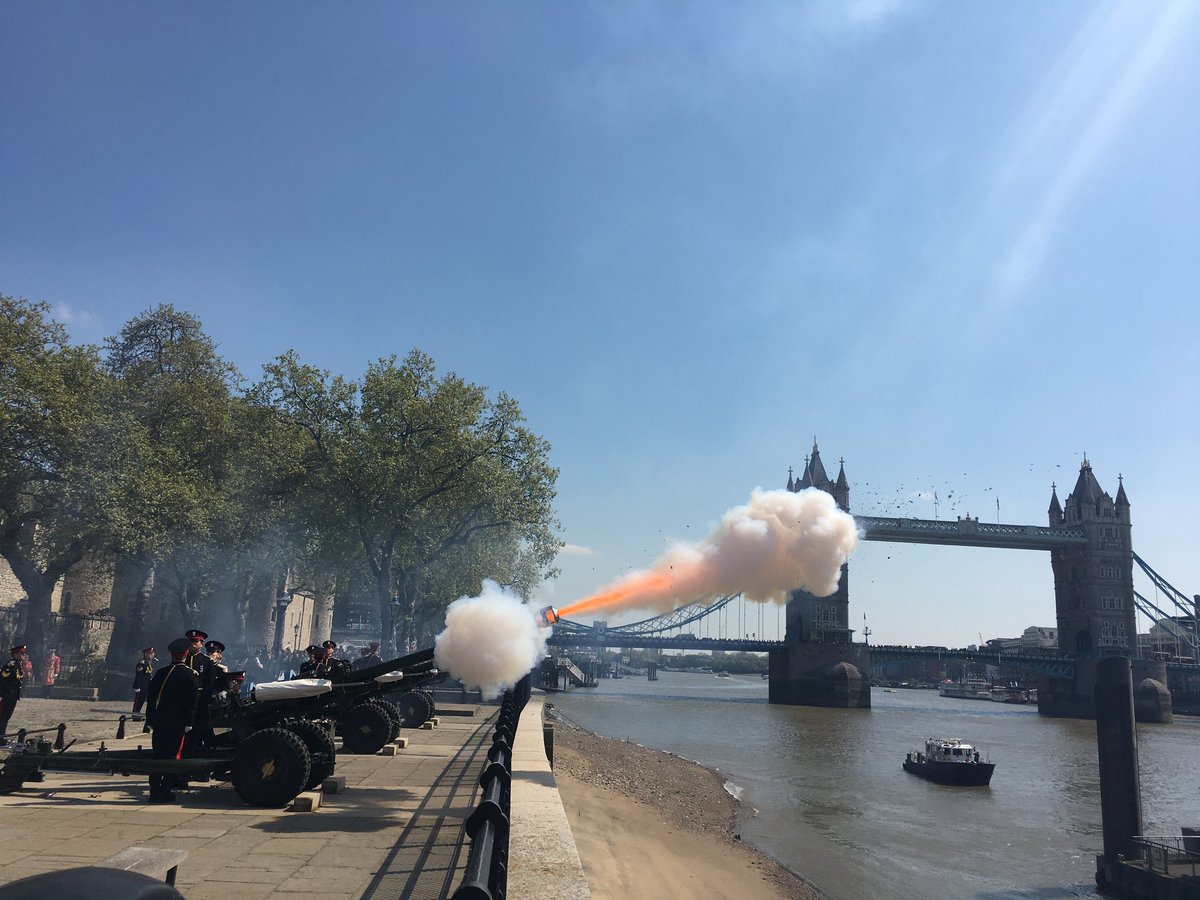 For American Twitter:

It is a tradition that on the death of a Monarch, the Prince of Wales' Own Honourable Artillery Brigade, shell the slums of South London. This tradition is thought to go back to the coronation of King Æthelredeburtburga in 873.