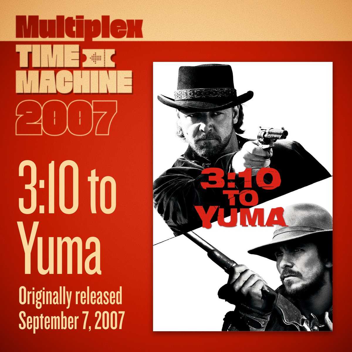 multiplexcast's tweet photo. 2007 saw a revival of the Western genre, and in Episode 36 of Multiplex Time Machine, we're starting our discussion of that revival with a look at 3:10 to Yuma!

On Apple Podcasts: https://t.co/qqxF1JMhLJ

On the web: https://t.co/pivlWvPAC0 https://t.co/i9988cwDcX