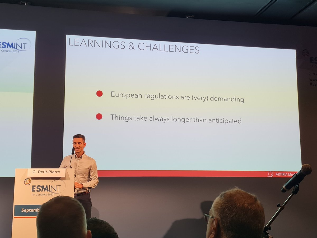 NN_publishing's tweet photo. Guillaume Petit-Pierre showcases efforts by @ArtiriaM to develop augmented neurovascular guidewires - stating that its technology forms a "bridge" between the present and the future in #INR + aiming for US FDA approval in 2023 #ESMINT2022 @esmintsociety https://t.co/MYsLjlaKtv