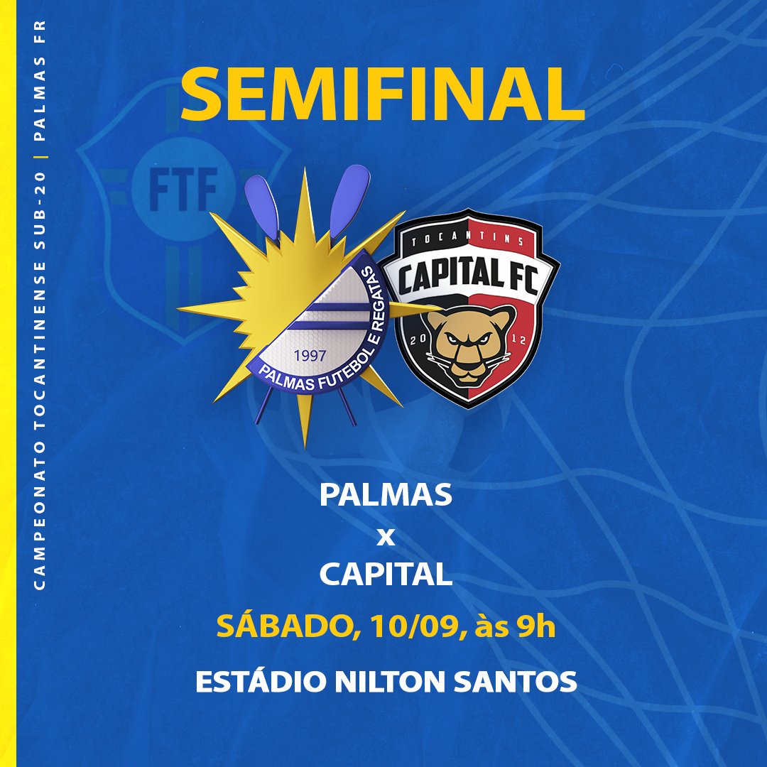 Neste sábado, 10, tem clássico decisivo pela semifinal do Tocantinense Sub 20! Vale vaga na decisão da competição! Compareça ao estádio e torça pela #NossaBase! 

⚽ Palmas x Capital
🗓️ 10/09 - 9h
🏟️ Estádio Nilton Santos 
🎟️ Portões Abertos
