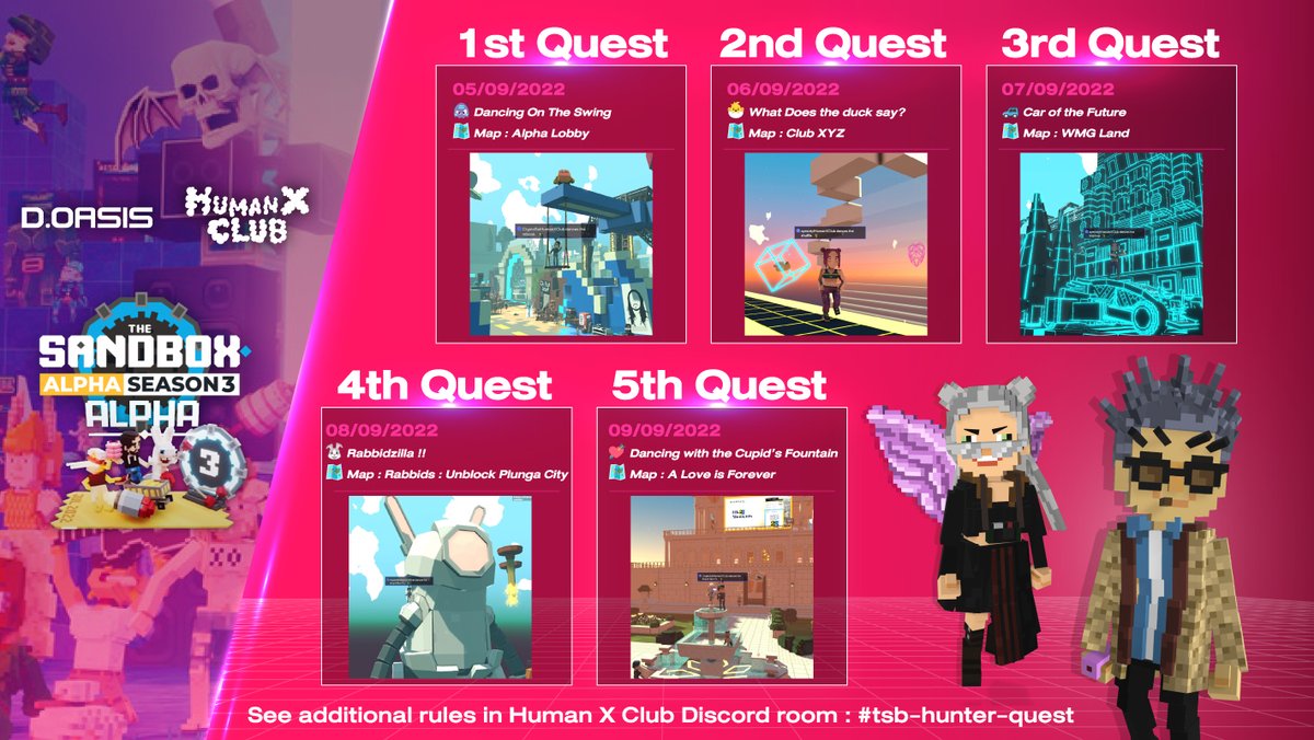 humanxclubnft's tweet photo. 💥God Speed!
1st week of The Sandbox Hunter will end this Sunday.
Keep jumping to get a chance to win weekly prize and “ @TheSandboxGame’s 𝗔𝗹𝗽𝗵𝗮 𝗣𝗮𝘀𝘀 𝗦𝗲𝗮𝘀𝗼𝗻 𝟯 ”🕹✨

🔮 Read the rules via https://t.co/YQXVnsDq2n room # tsb-hunter-announcement🛡⚔️
#SandboxAlphaS3 https://t.co/FyzPMVUeFF