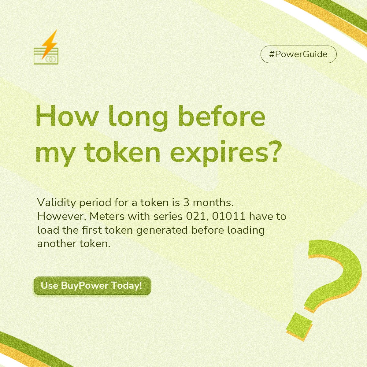buypowerng's tweet image. We tend to receive a lot of questions from customers about token-related issues, so today, we're going to talk about how long it takes before token expiration.

#powerguide #buypower #buypowerng #buyelectricity #getpower
