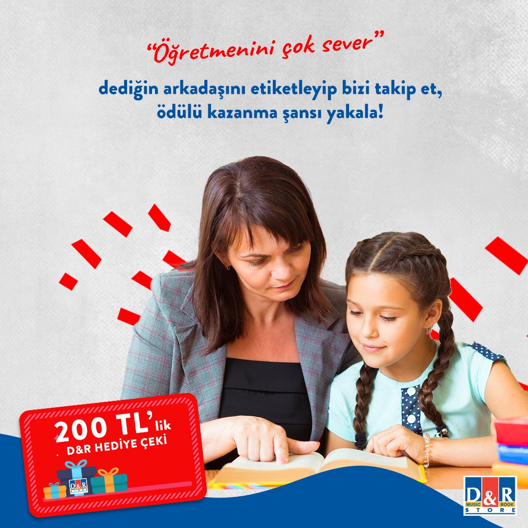 Sadece takipçilerimize özel, Cuma şansı D&amp;R yarışması bu hafta öğretmenini çok sevenler için geliyor! Bizi takip edip öğretmenini çok seven o arkadaşını bu postun altına etiketle, 200 TL'lik D&amp;R hediye çeki kazanma şansı yakala!