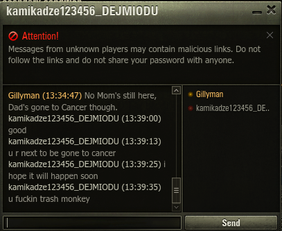 g1llyman's tweet photo. @wargaming_net @wgleu @WorldofTanksEU @worldoftanks So losing a parent and sister to Cancer is bad enough but have to put up with this! in game. https://t.co/LTP5L8Uw8s