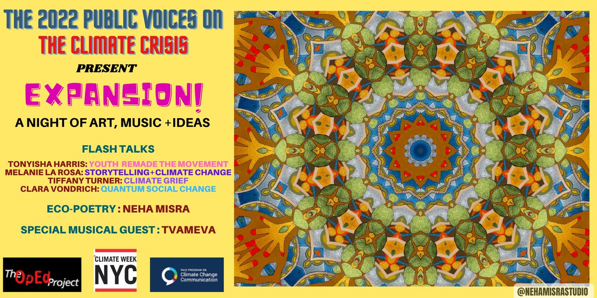 TheOpEdProject's tweet photo. Join the 2022 Public Voices Fellows on the Climate Crisis for their Climate Week NYC event - EXPANSION - September 21 from 6-8 pm at the New York Society for Ethical Culture: https://t.co/8NOgZiT1XH #PublicVoices #ClimateWeekNYC https://t.co/bDcOF7Ry3E