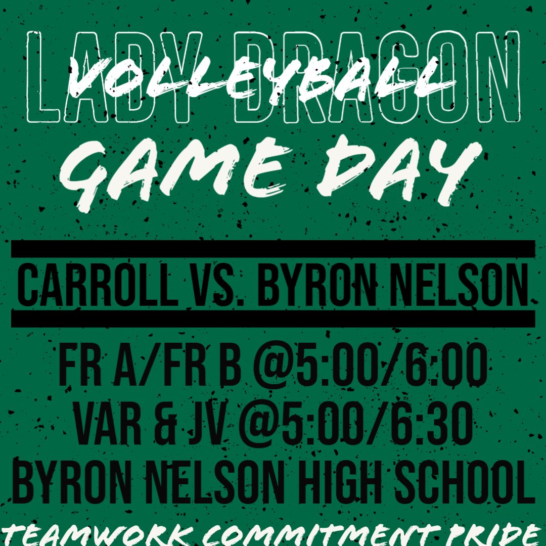 🏐District play begins tonight!🏐 Come to Byron Nelson are cheer on the team.  Then head over to Dragon Stadium to cheer on the 🏈football team!🏈
🗓Sep 9th
🆚Byron Nelson
📍Byron Nelson High School
⏰5pm/6pm/6:30pm