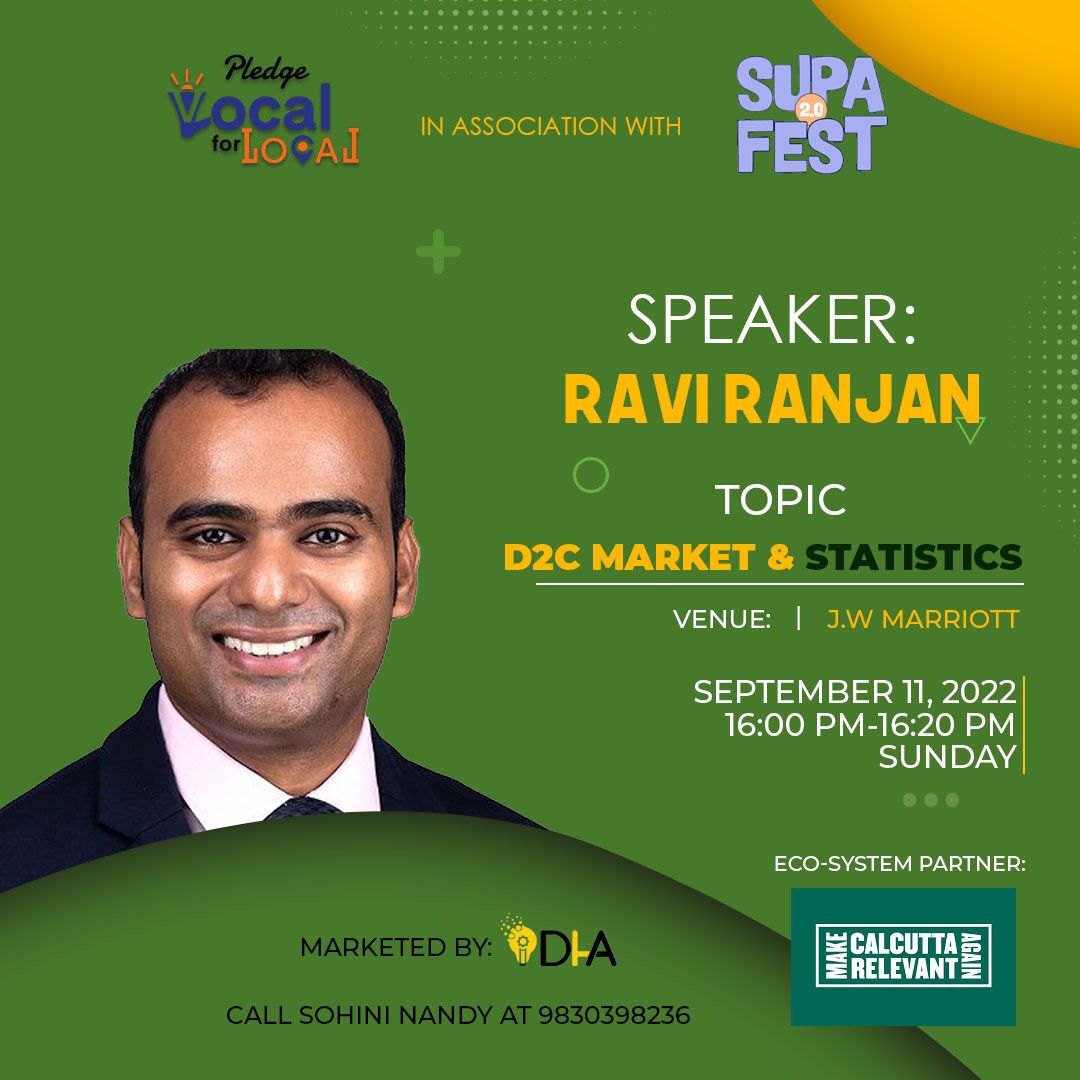 pledgev4l's tweet photo. Pledge Vocal for Local is curating the Supa Fest 2.0 at JW Marriott, Kolkata.

Hear “Ravi Ranjan” Speaking about “D2C Market &amp; Statistics” at the Event.
#pledgevocalforlocal #audience #targetaudience #jwmarriott #kolkata #supafest #supafest2.0 #iDHA #D2CMarket #Statistics https://t.co/VhFYpyLmCG
