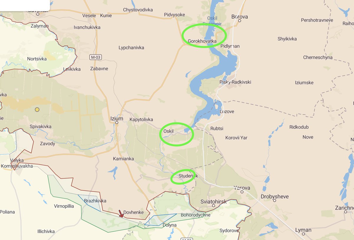loogunda's tweet photo. Note: the 3rd map shows battle for the bridge near Borova-Horokhovatka - if it's true, then the Izyum-based Russian troops have only a couple more bridge further south connecting them to the rest of the occupied territory. https://t.co/ohlURsaKIP