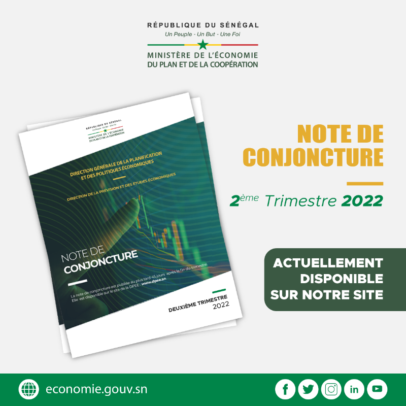 economie_sn's tweet photo. 📈 Note de conjoncture du deuxième trimestre : La #DPEE🇸🇳 met en lumière l’environnement international avec le @FMIactualites qui table sur une croissance économique mondiale de 3,2% en 2022. 👇🏾