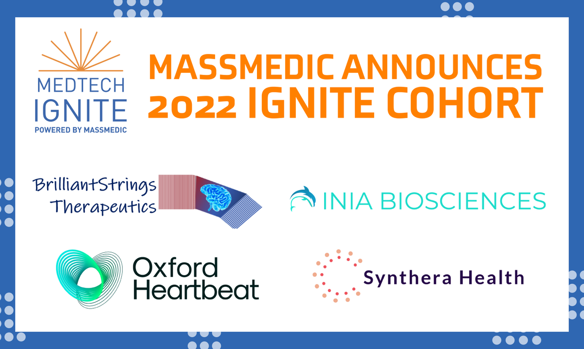We're proud to announce the 2022 IGNITE Cohort: <a href="/OxfordHeartbeat/">Oxford Heartbeat 🇺🇦</a> #BrilliantStringsTherapeutics <a href="/IniaBiosciences/">INIA Biosciences</a> &amp; <a href="/SyntheraH/">SyntheraHealth</a>!

#IGNITE offers a robust calendar of workshops &amp; networking opportunities in a newly-redesigned 2 month program.

Read more: business.massmedic.com/newsroom/Detai…