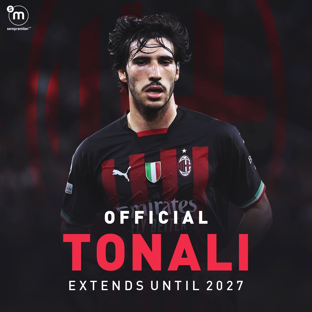 SempreMilanCom's tweet photo. ❗ OFFICIAL: Sandro Tonali has renewed his contract with #ACMilan until 2027!

🤝🔴⚫️ https://t.co/6CExwv1krY