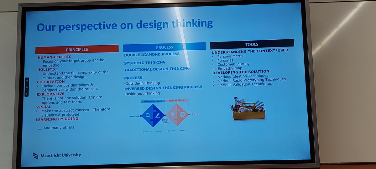 SueliBrodin's tweet photo. "We refused to write the word 'but' in our book" Ellen Bastiaens and Dominik Mahr shared their main take aways from "Move the Elephant: Inspirations about how Design Thinking drives change in Higher Education" #lifelonglearning @UMIOMaastricht @MaastrichtU https://t.co/W1g9FSDtAF