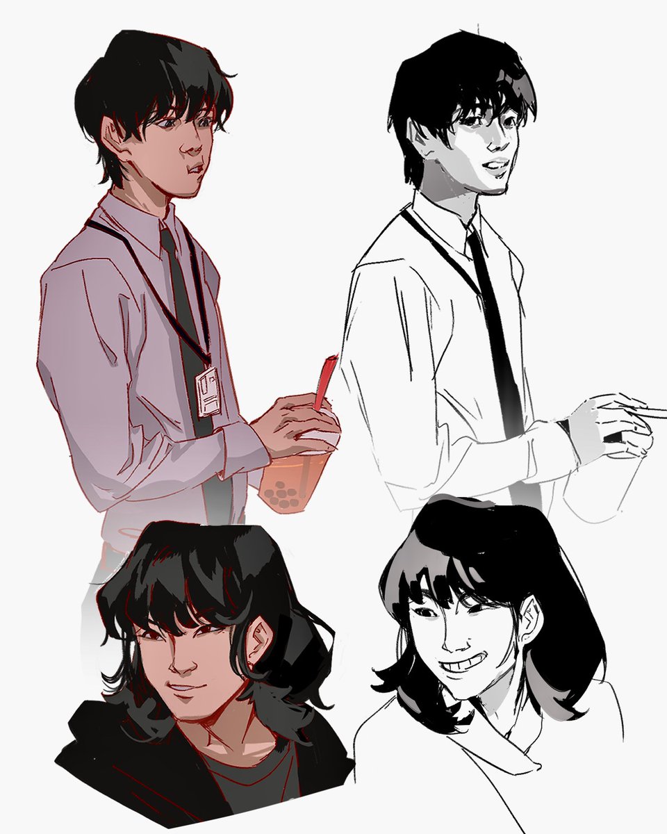 black hair necktie multiple boys blood shirt white background short hair  illustration images