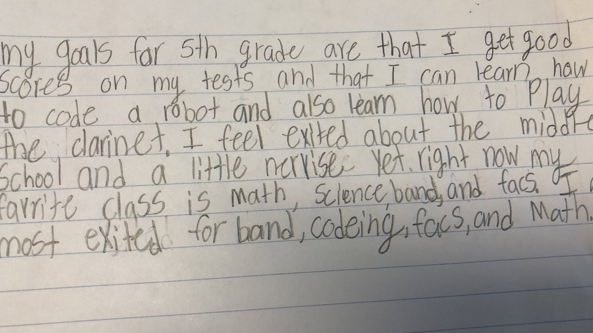 From a 5th grade girl, “My goal is to learn to code a robot and learn to play clarinet”

#GirlsWhoCode <a href="/mrsjmarquardt/">Jessica Marquardt</a> <a href="/y_sciguy88/">Mr. Ydstie</a>