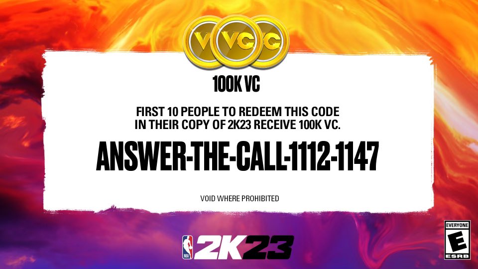 Happy #2KDay fam @NBA2K First people to enter this code in NBA 2K23 will get some VC !! Void where prohibited.