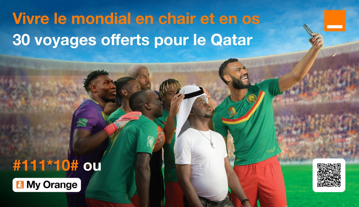 Orange_Cameroun's tweet photo. Etes-vous prêts à vivre le mondial au Qatar⚽️ en chair et en os ?
Orange vous emmène à Doha✈️🇶🇦 pour supporter les Lions Indomptables!

Gagnez un voyage tous frais payés au #111*10# ou via l'appli My Orange👇
- Android : https://t.co/fiUKnJVOSL
- IOS : https://t.co/atlMKEDBBE https://t.co/5KJn21xfxC