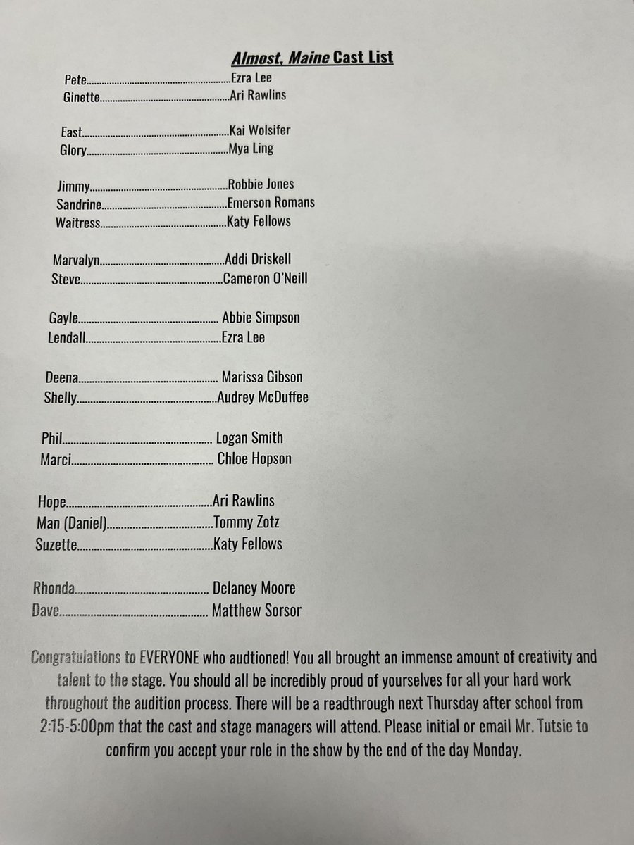 pmhs_presents's tweet photo. Cast/Crew List for Almost, Maine. Congratulations to everyone! https://t.co/DQHVOBd0Q1