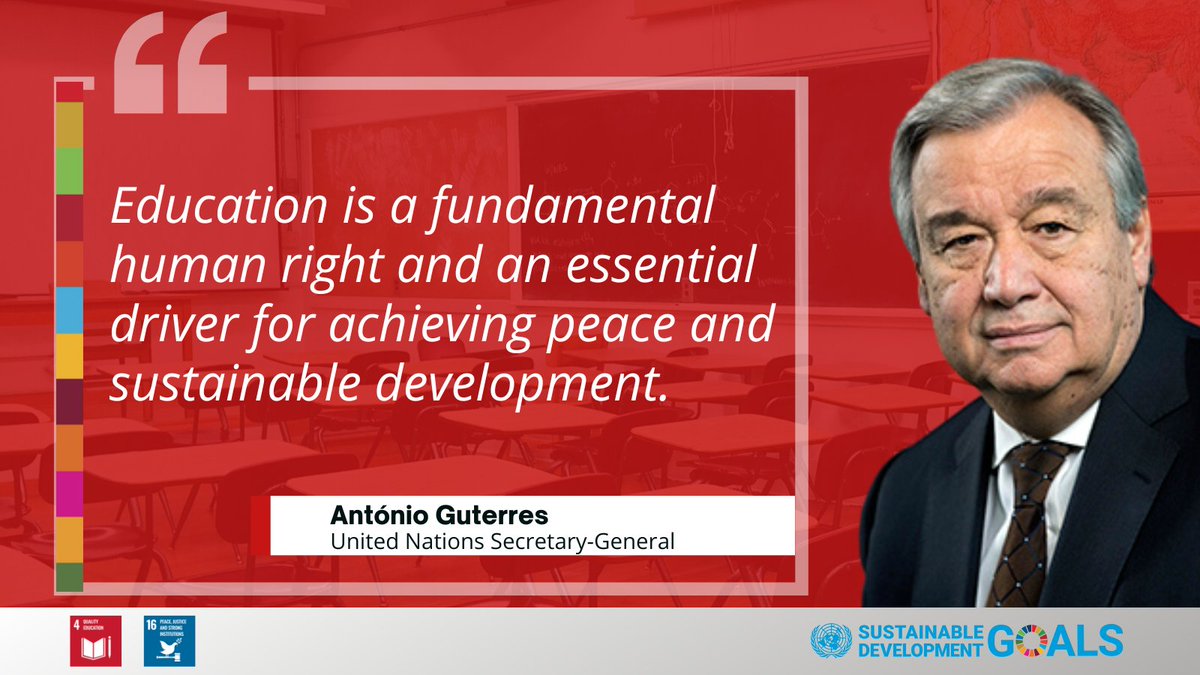 GlobalGoalsUN's tweet photo. It's the International Day to #ProtectEducationFromAttack.

.@UN Secretary-General @antonioguterres calls on actions to guarantee safe education for all.

#TransformingEducation will be possible if we ensure inclusive, equitable, safe&amp; healthy schools. 

👉https://t.co/5GJEnCKdtr https://t.co/M8I1kmGIsZ
