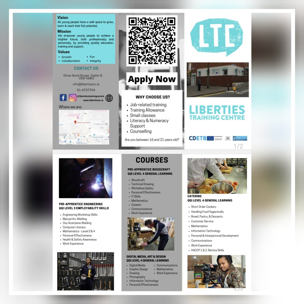 SJBYouthCentre's tweet photo. If your aged 16 - 21yrs and looking to get back into training, @LibertiesTC is the perfect choice.
Contact them directly or get in touch with our #employabilityprogramme staff, Michelle and Emily and they can connect you with the programme manager.
#bosco #employability https://t.co/rLWUw1hFuR